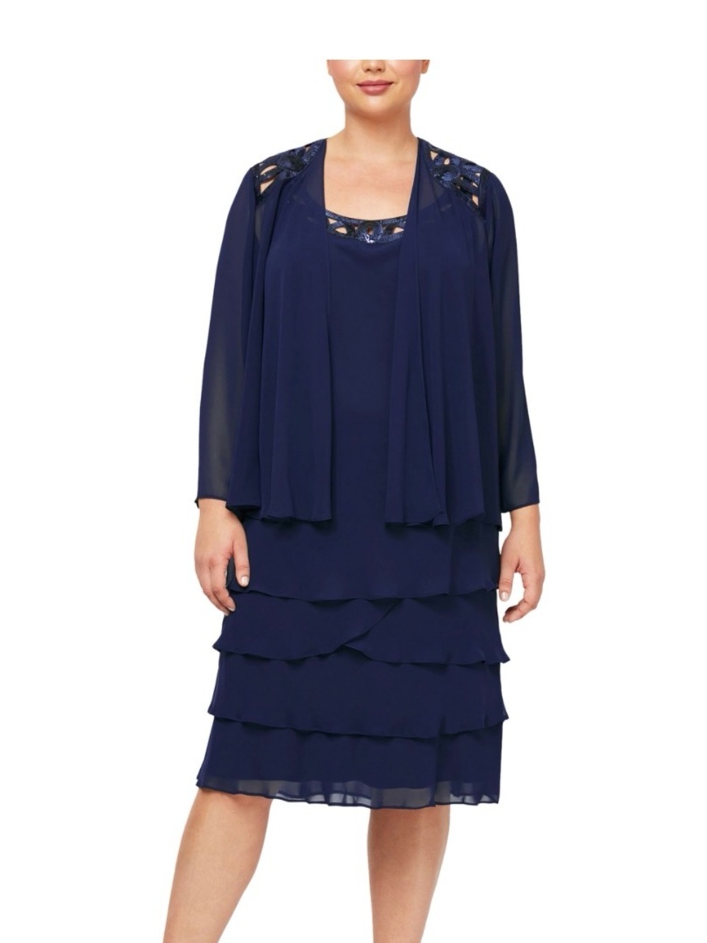 SL Fashions Sequin Chiffon Dress & Jacket 2 Piece Plus Size 16W Sapphire NWT